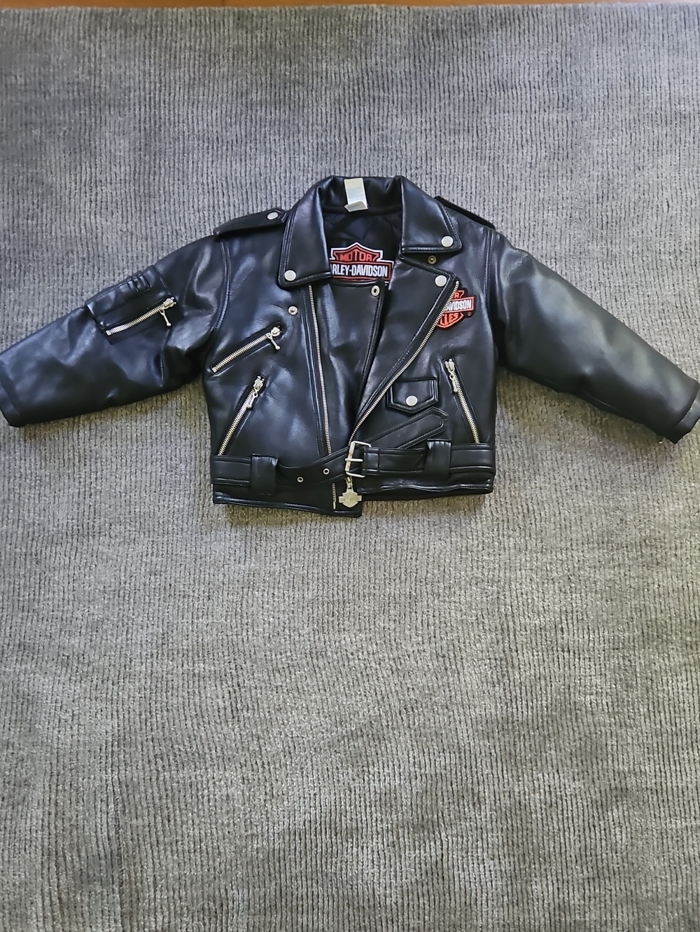 Harley-Davidson Black Leather Biker Jacket with Red Patches